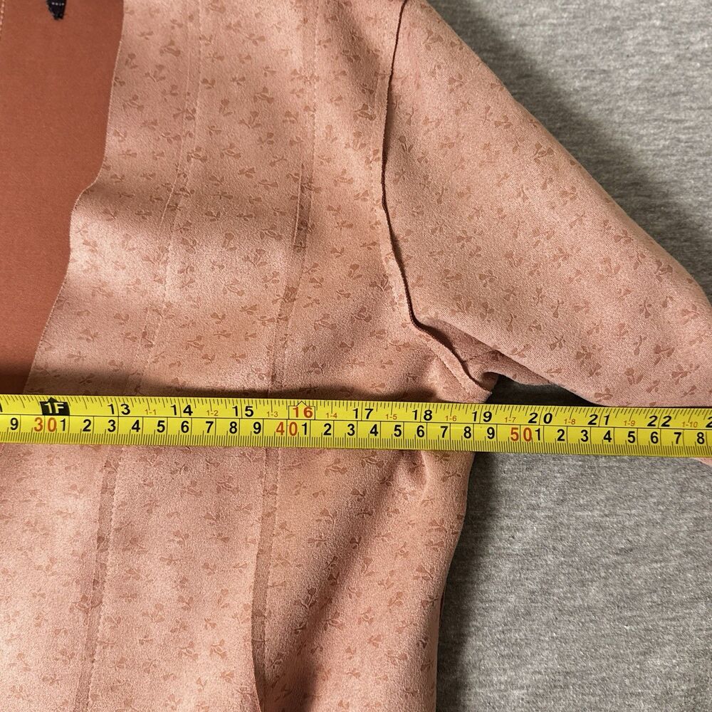 Embossed Faux Suede Tie Waist Jacket Blush Pink Raw Edge Bonded Scuba Wrap Coat - Picture 4 of 5